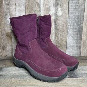 Womens LL Bean Plum Purple Suede Insulated Zip Mid Winter Snow Boots Size 7 M